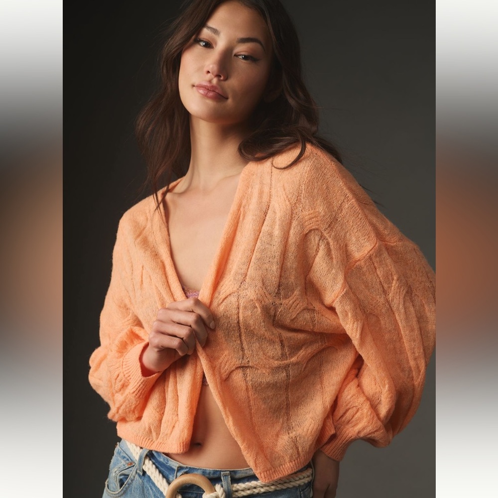 NWOT Anthropologie Traffic People Orange Knit Cardigan - one size fits all